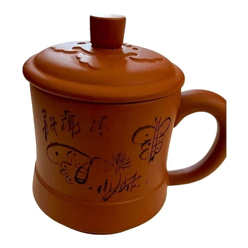 Chinese Lidded Clay Teacup Bottom Stamp 3x3 1/2 Storage Box